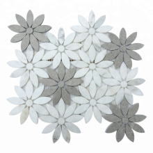 Polished Carrara Greek Crystal White Waterjet Marble Flower Pattern Mosaic